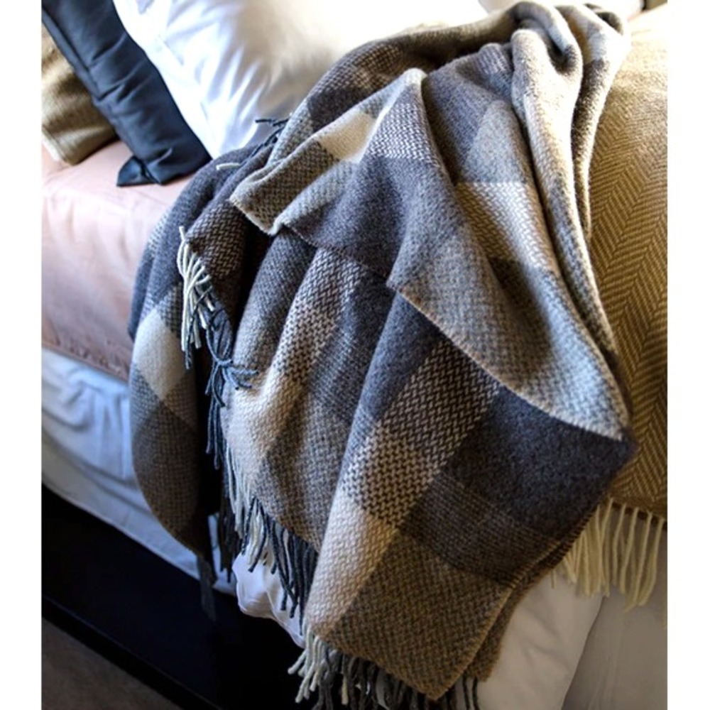 $189 Aran Sweater Market Merino Wool Cashmere Throw Blanket Ireland 64"x53"